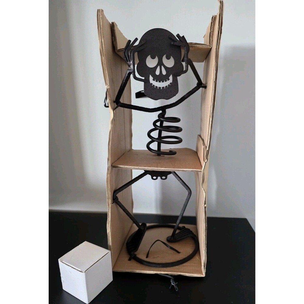 Partylite Mr. Bones Black Metal Tea Light Candle Holder Halloween with Box 13”